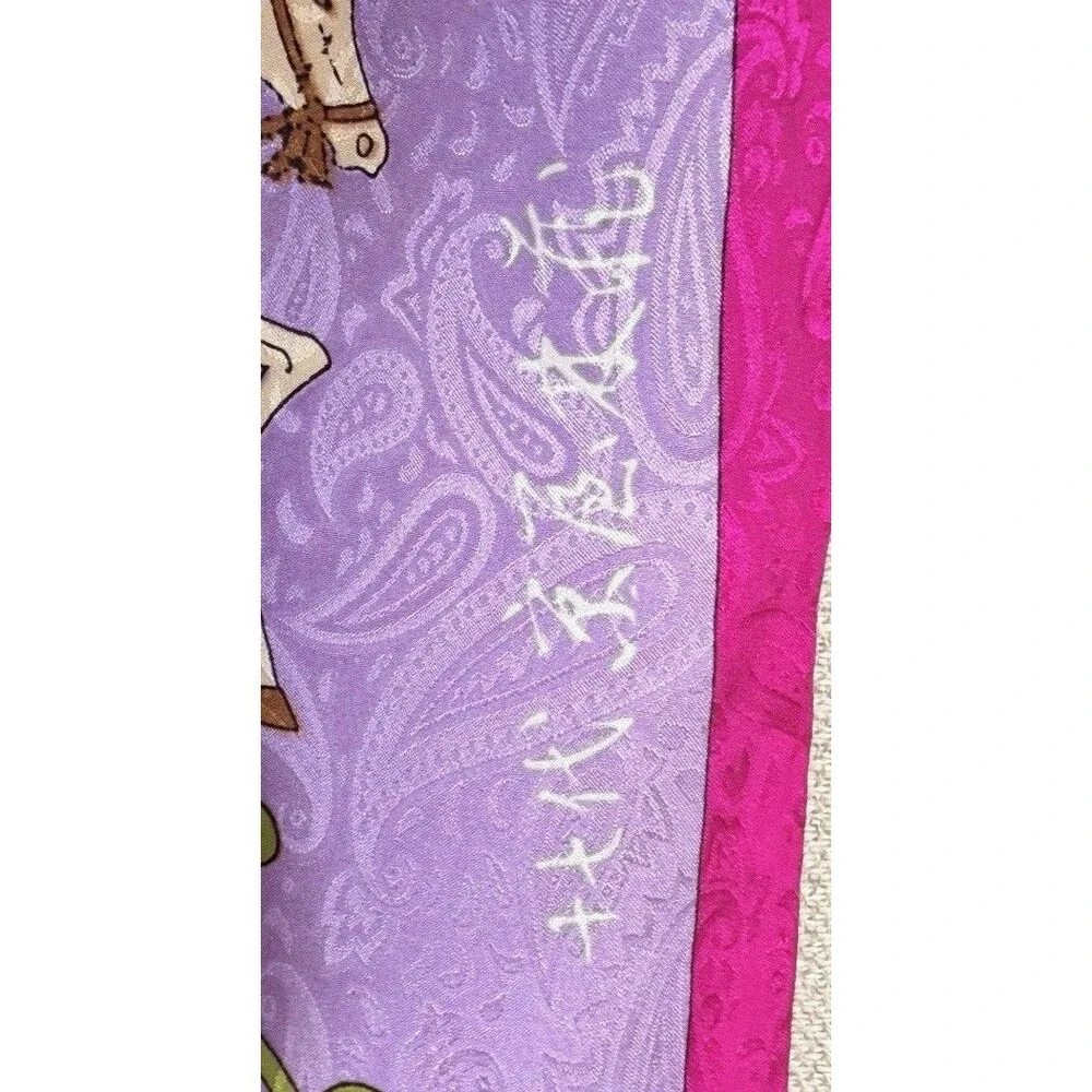 VINTAGE  Japanese Kyoto Silk Scarf Heian Court Procession Hand Rolled Hem 40
